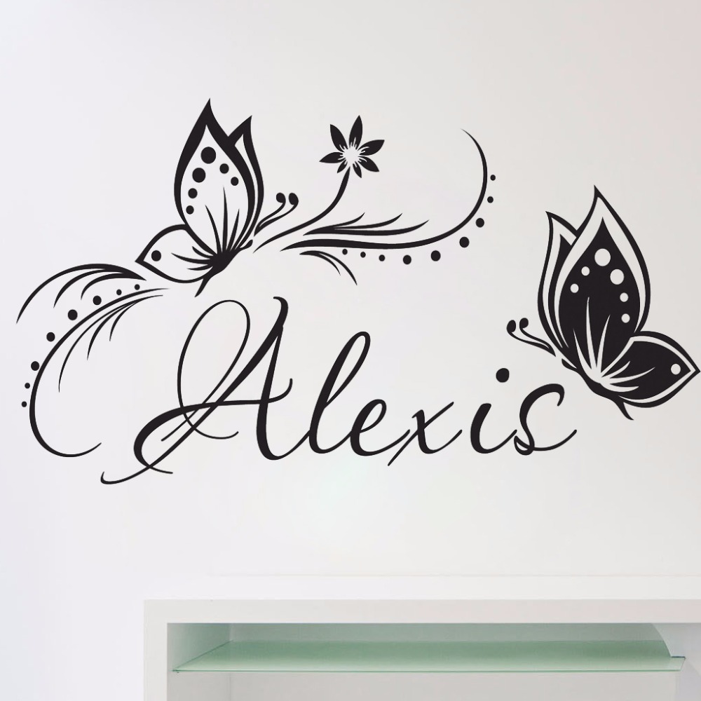 Baby Girl Nursery Quotes - Gepersonaliseerde naam & vlinders muur vinyloverdrukplaatjesticker