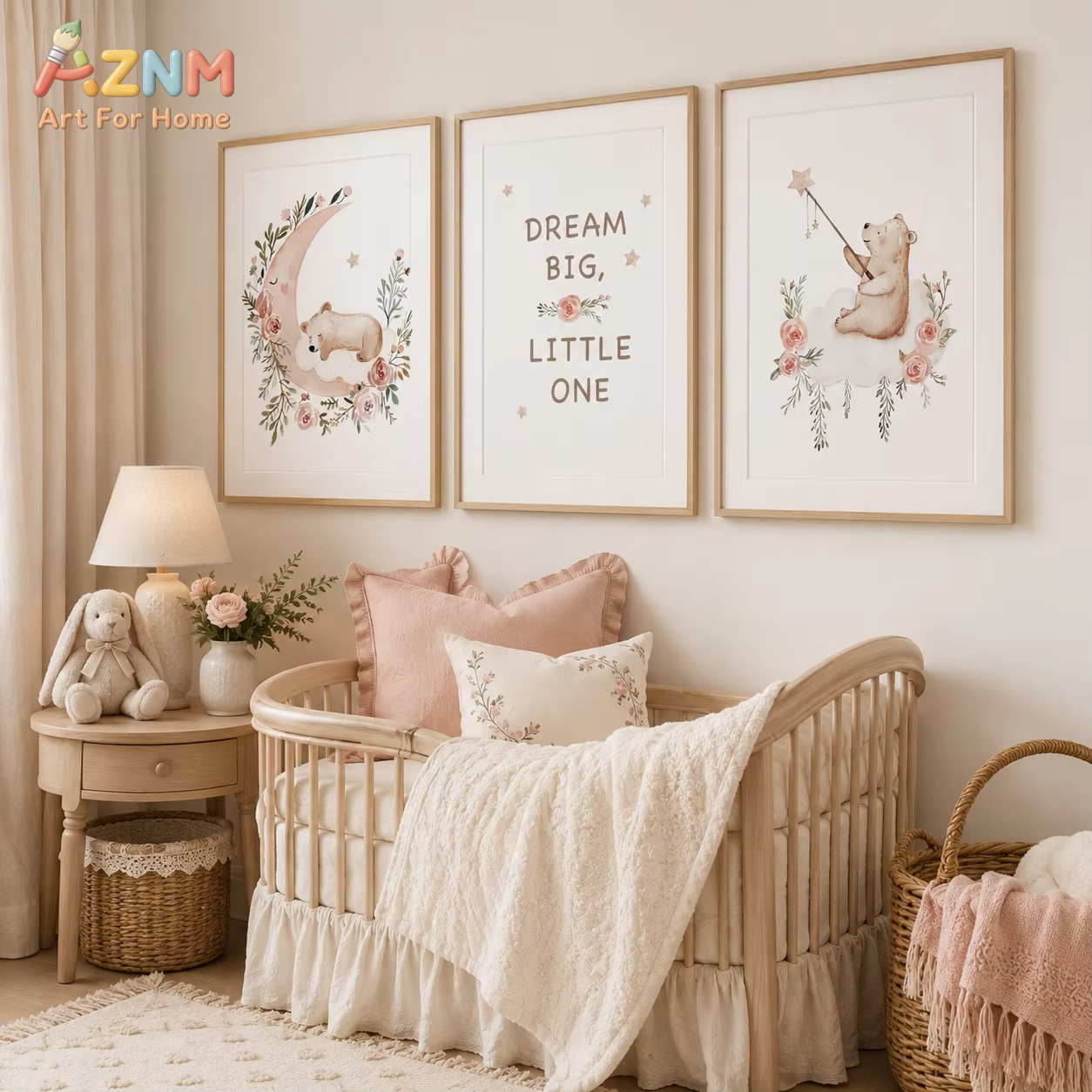 Baby Girl Nursery Quotes - AZNM kinderkamer bloemenmuurkunst, schattige teddybeer maan