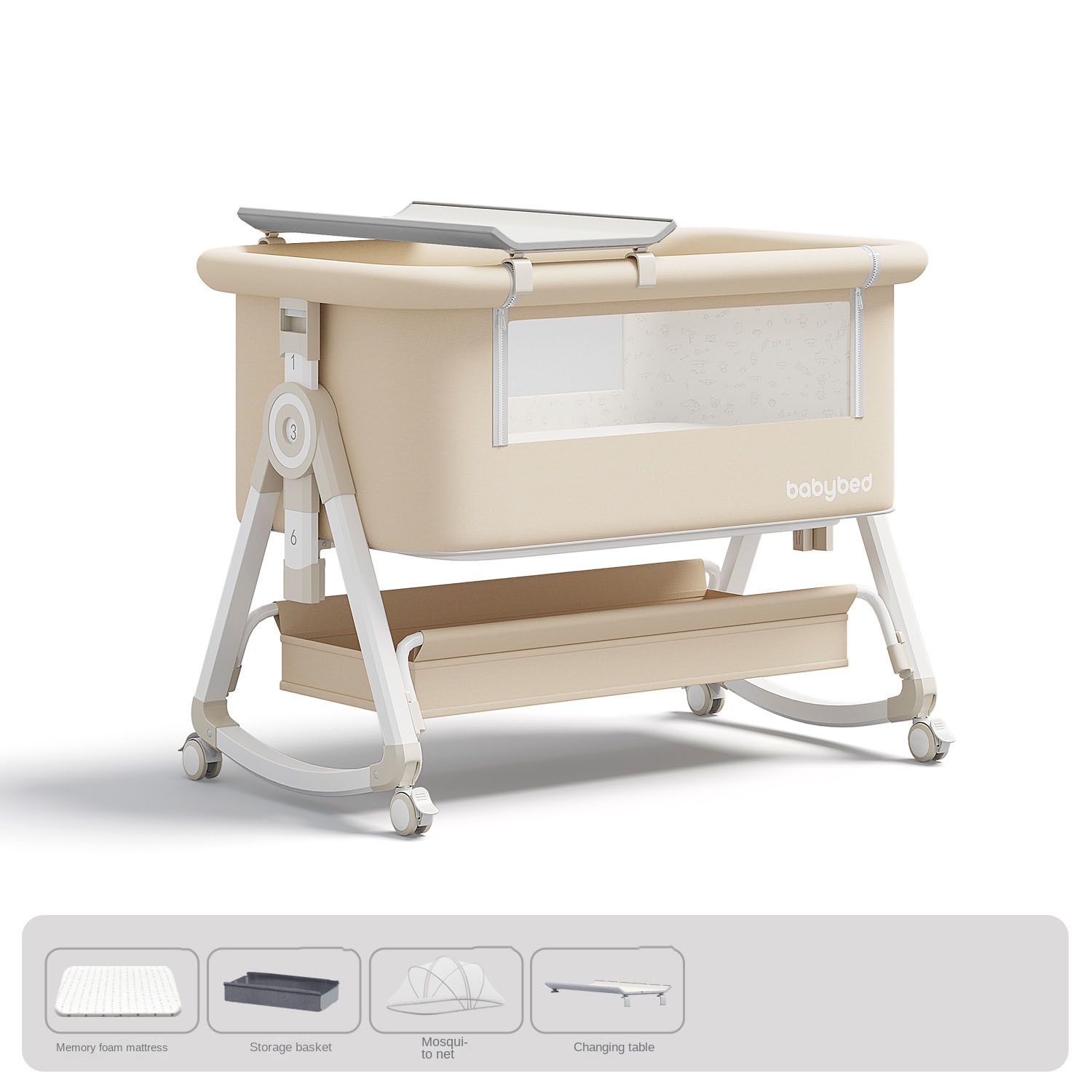 Baby Nursery Trolley - Babybedje, draagbaar en verstelbaar, opvouwbaar, inclusief