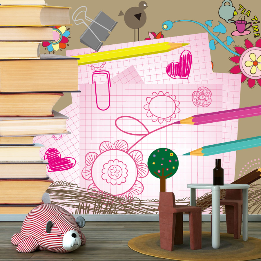 Baby Nursery Peel And Stick Wallpaper - Cartoon Boeken Tekening Gemakkelijk aan te