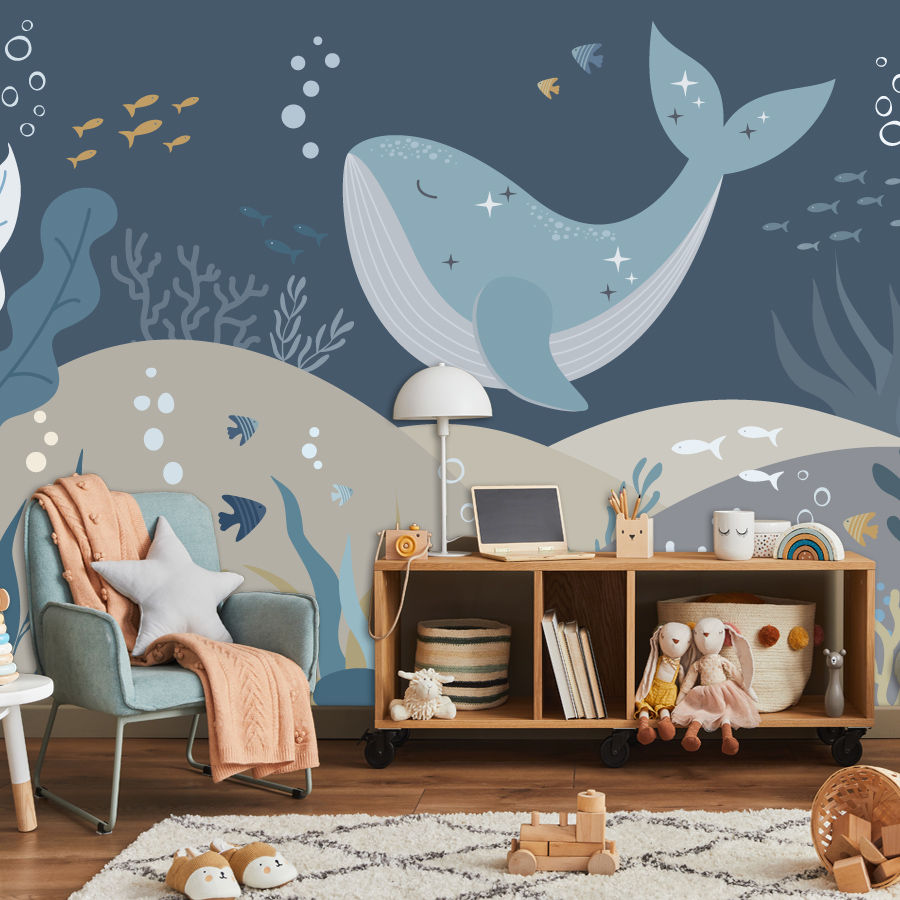 Baby Nursery Peel And Stick Wallpaper - 10+ Schattige Cartoon Walvis Behang voor