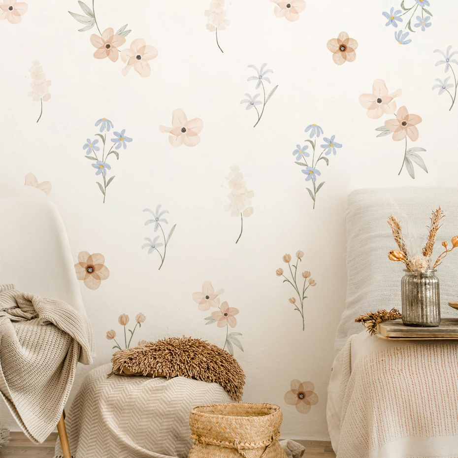 Baby Girl Nursery Quotes - Aquarel bloemen muurstickers voor meisjeskamer kinderkamer