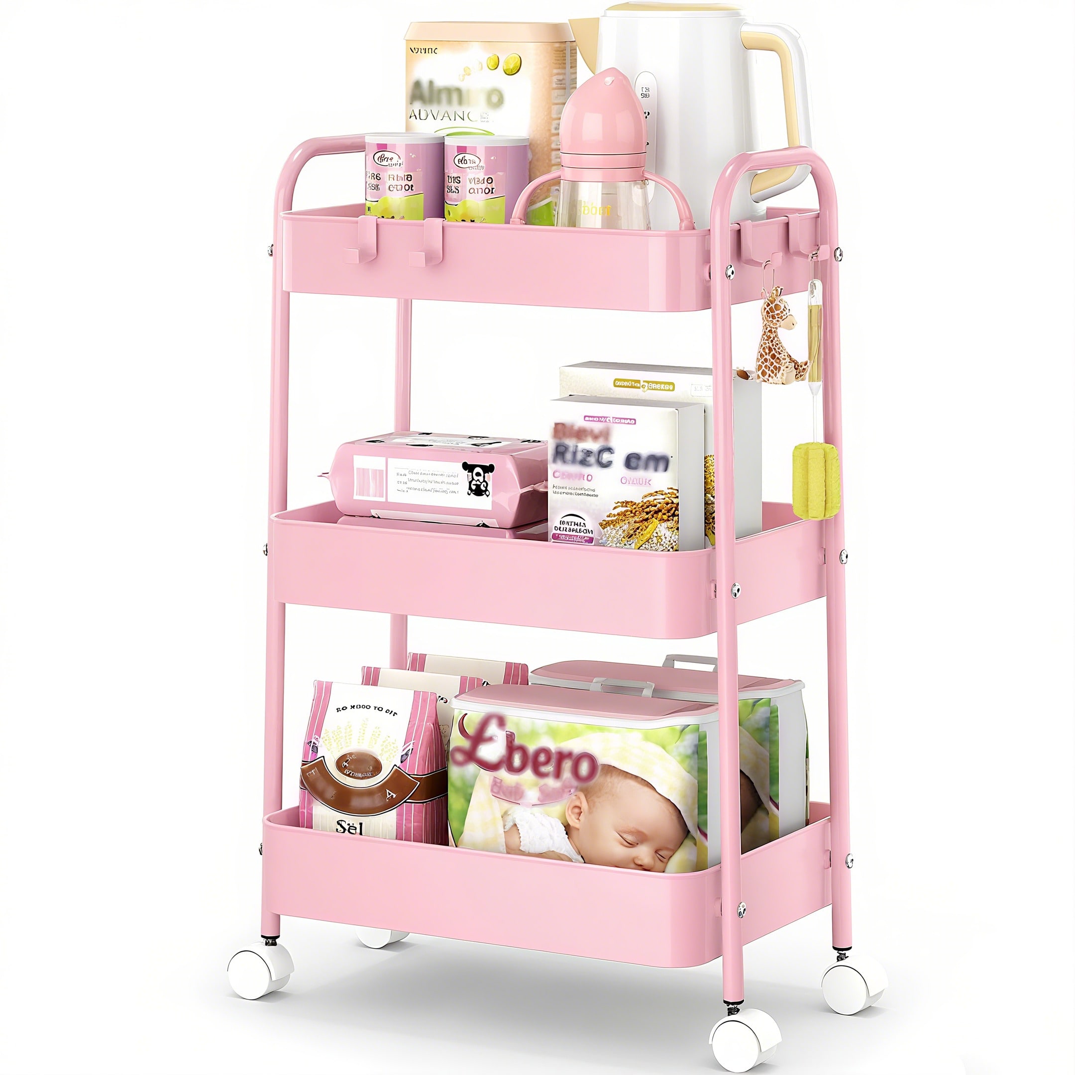 3-laags metalen rolwagen met w - Baby Nursery Trolley recensie en prijs