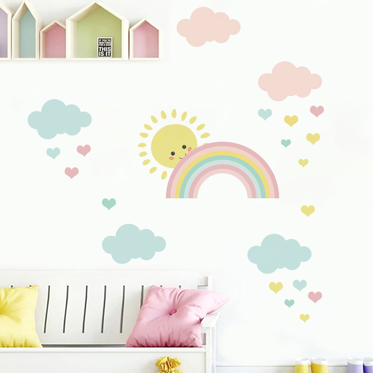 Cartoon Zon Regenboog Wolken M - Baby Nursery Decor Girl recensie en prijs