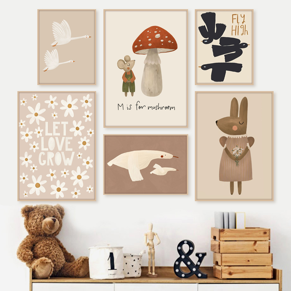 Boho Cartoon Konijn Muis Ganze - Baby Nursery Frames recensie en prijs